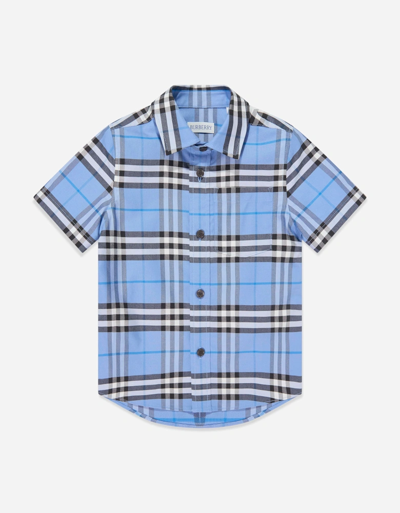 Burberry Boys Owen Cotton Check Oxford Shirt in Blue