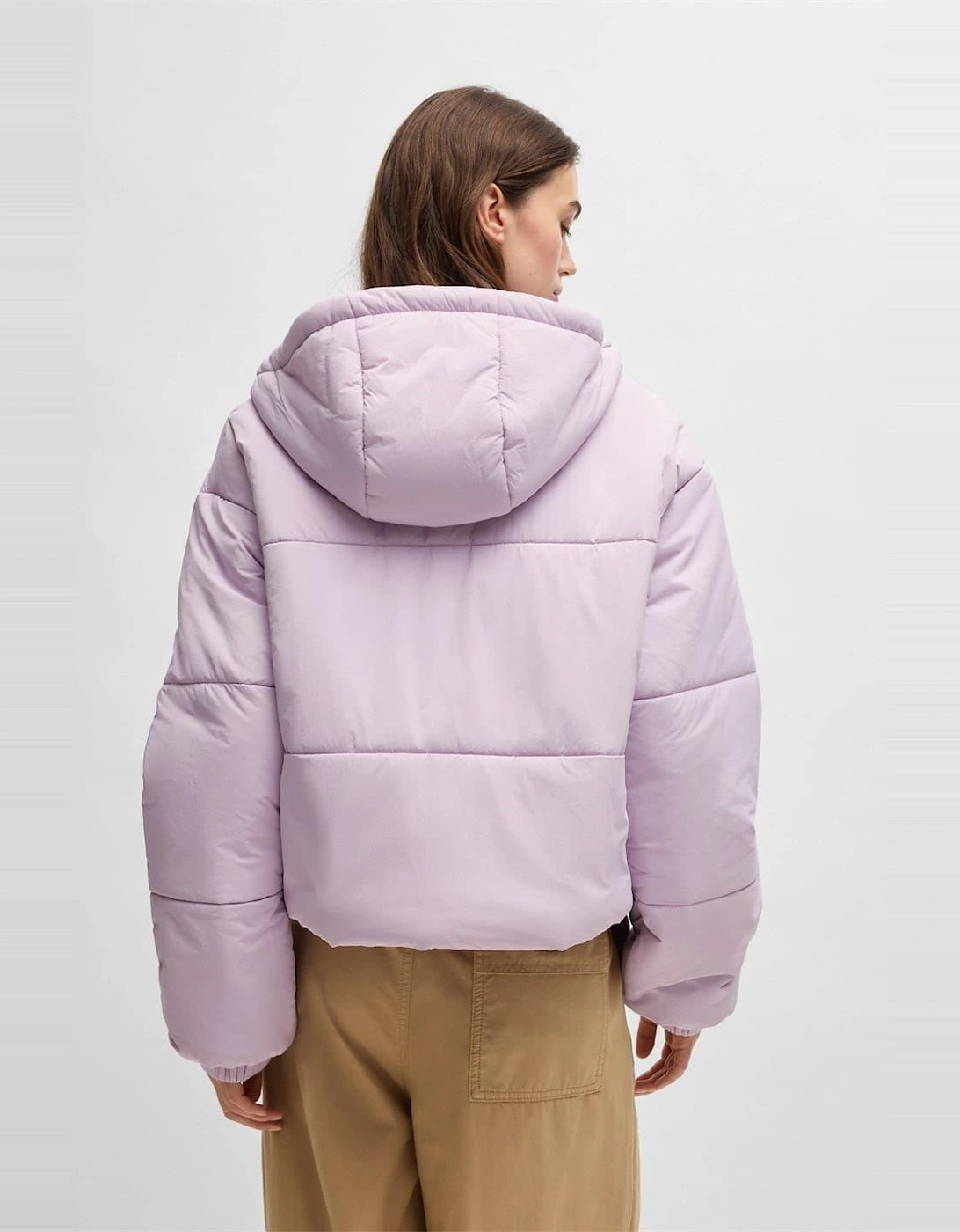 Freya Hooded Neck Solid Patterned Puffer Jacket