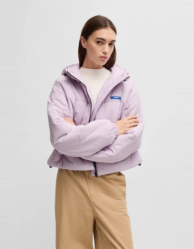 Freya Hooded Neck Solid Patterned Puffer Jacket