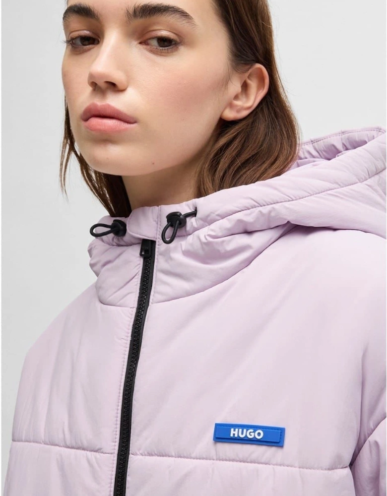 Freya Hooded Neck Solid Patterned Puffer Jacket