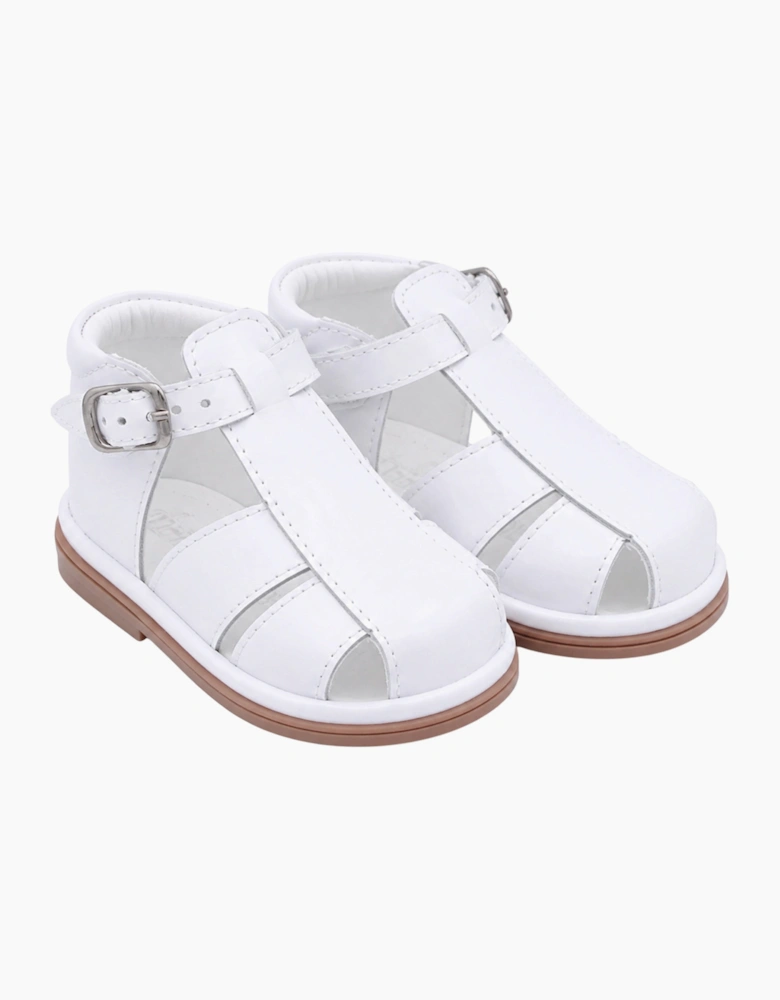 White Leather Guy Caged Sandals