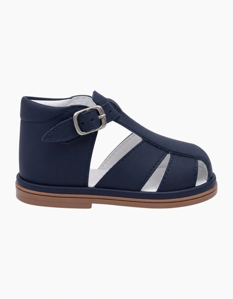 Navy Leather Guy Caged Sandals