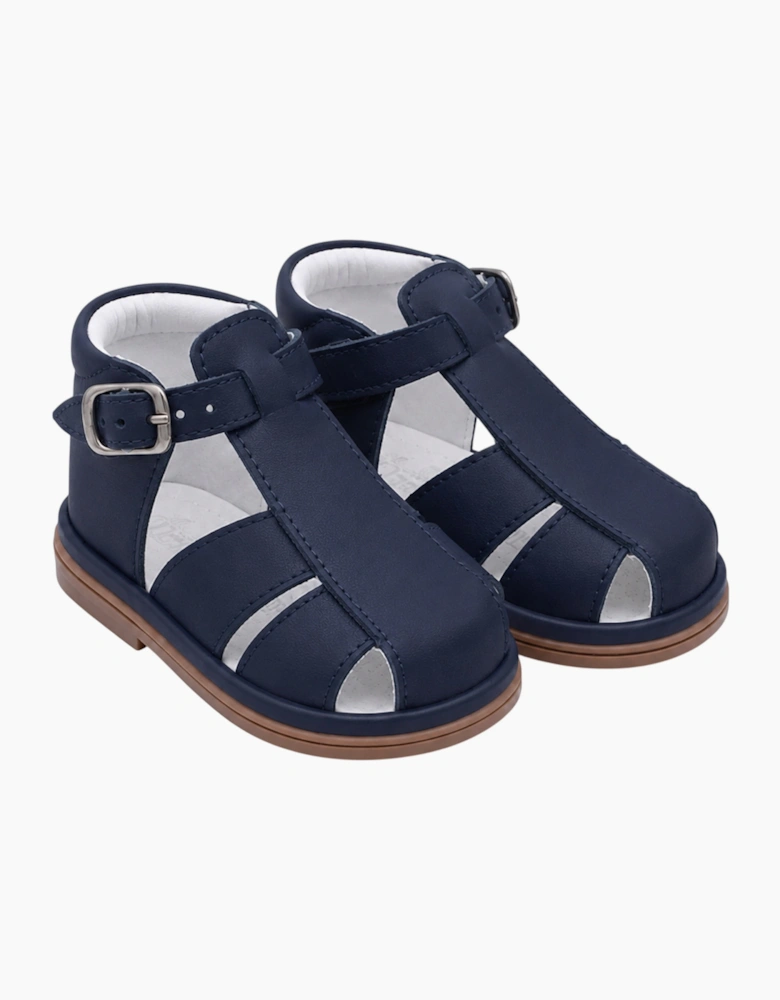 Navy Leather Guy Caged Sandals