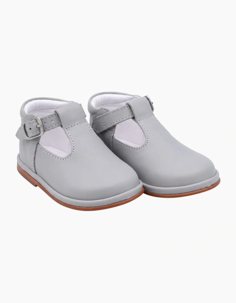 Grey Leather Fernando T-Bar Shoes