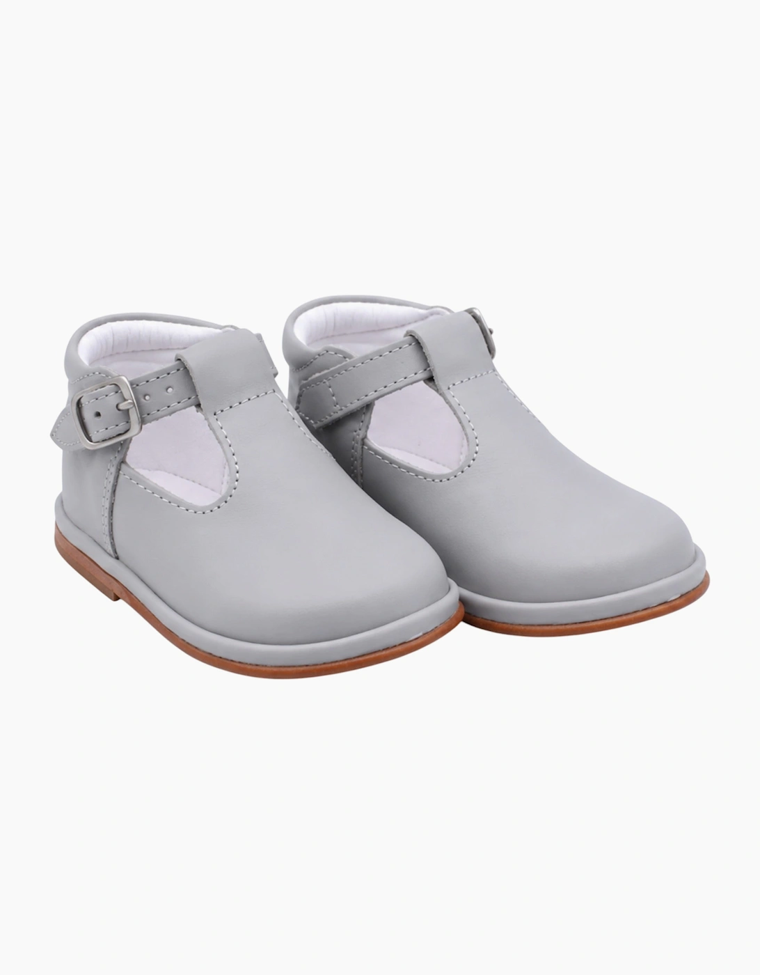 Grey Leather Fernando T-Bar Shoes
