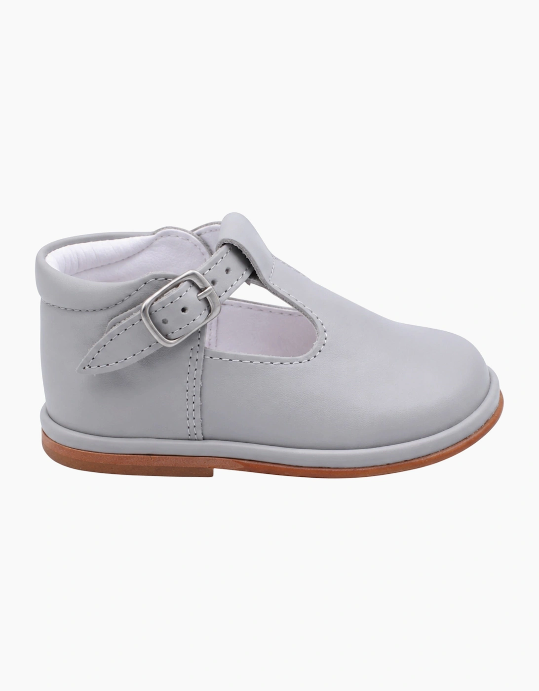 Grey Leather Fernando T-Bar Shoes