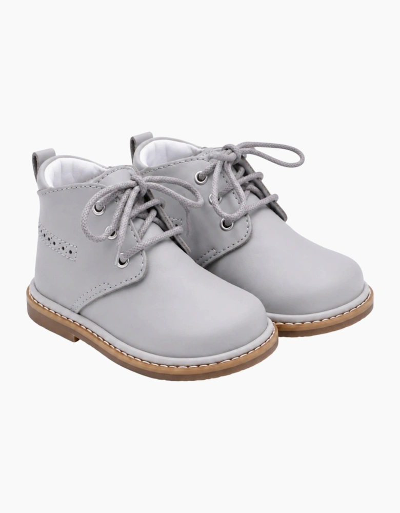 Grey Leather Zachary Lace Up Boots