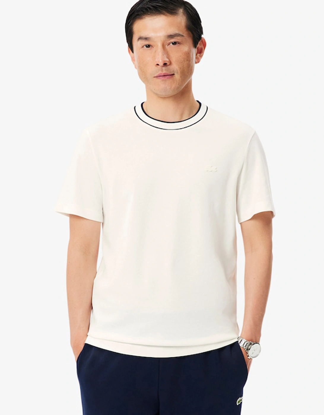 Lacoste Stretch Pique Stripe Collar T-Shirt