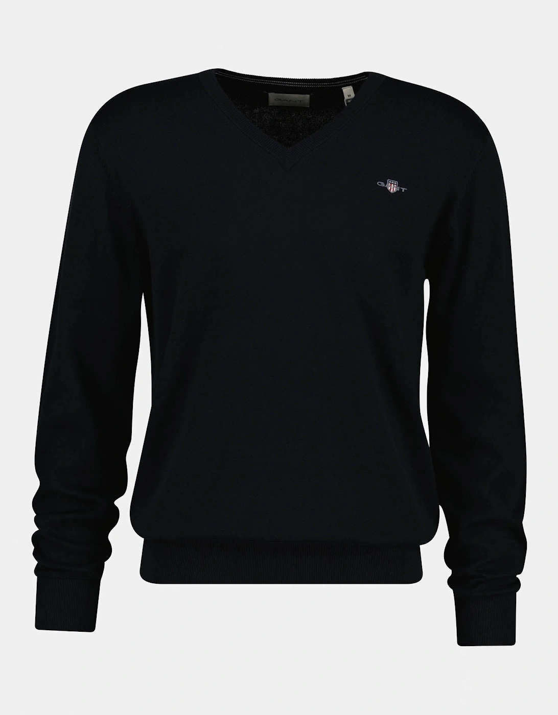 Gant Men's Black Classic Cotton Shield Logo V-Neck Jumper - 5 - Size: 42