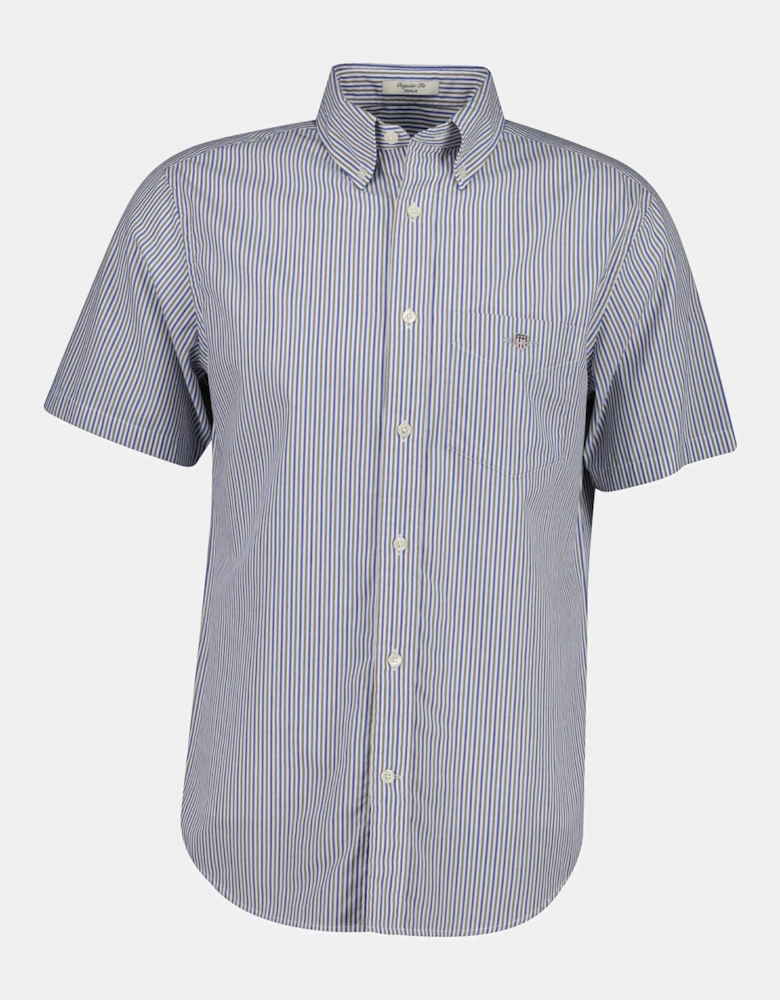 GANT Mens Regular Fit Poplin Stripe Short Sleeve Shirt - 260 Faded Taupe/Blue
