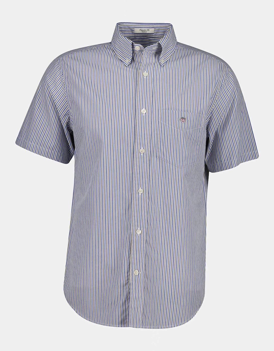 GANT Mens Regular Fit Poplin Stripe Short Sleeve Shirt - 260 Faded Taupe/Blue