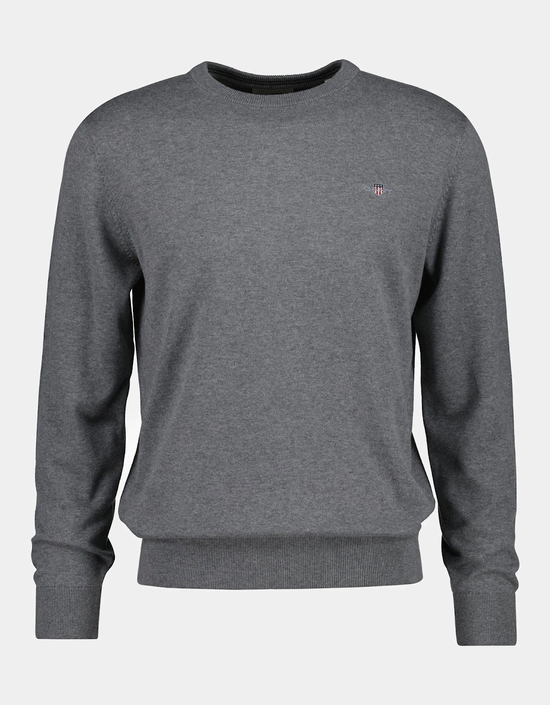 Gant Men's Grey Classic Cotton Shield Logo Crew Neck Jumper - 92 Dark Melange - Size: 42