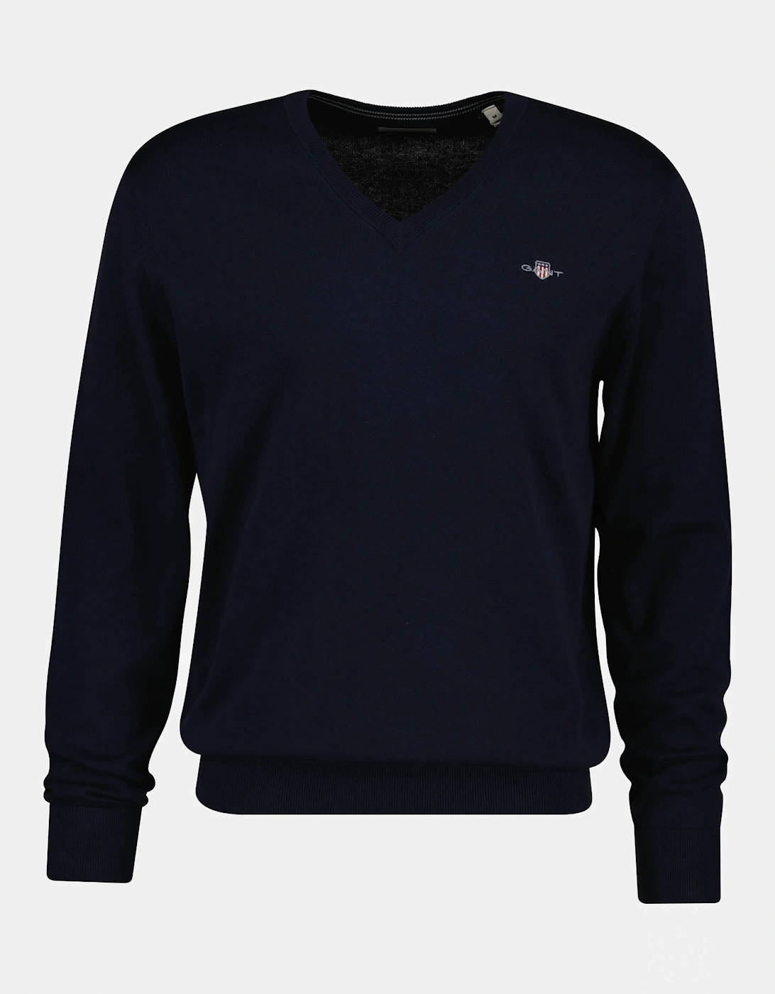 Gant Men's Navy Classic Cotton Shield Logo V-Neck Jumper - 433 Evening Blue - Size: 42