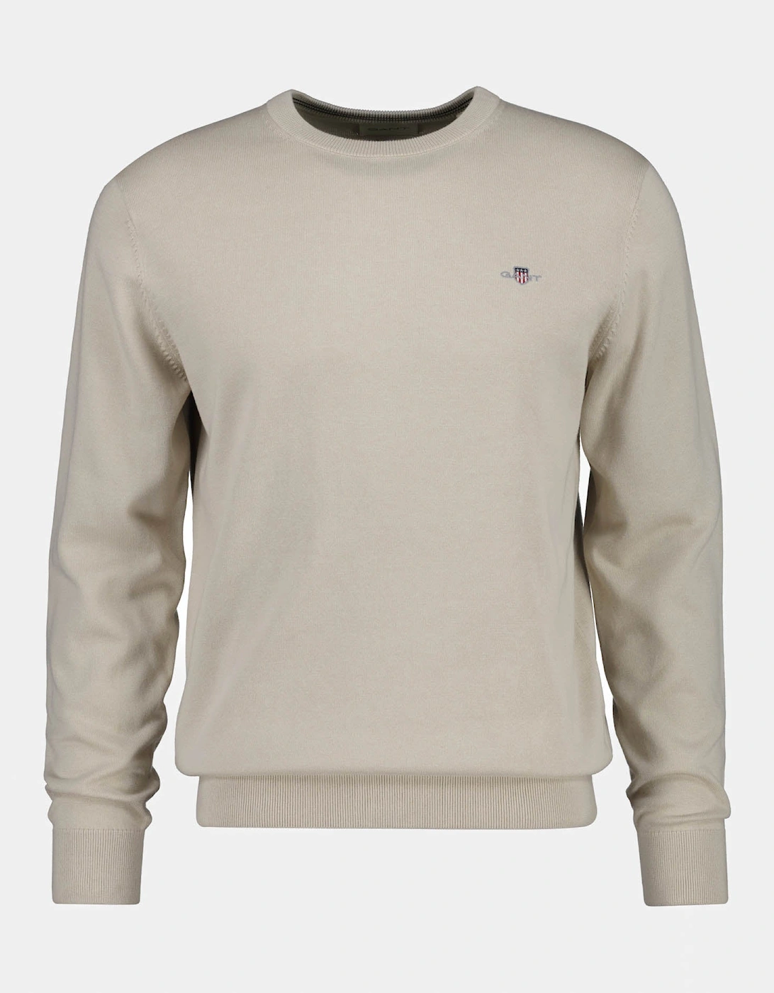 Gant Men's Tan Classic Cotton Shield Logo Crew Neck Jumper - 215 Clay Beige - Size: 42