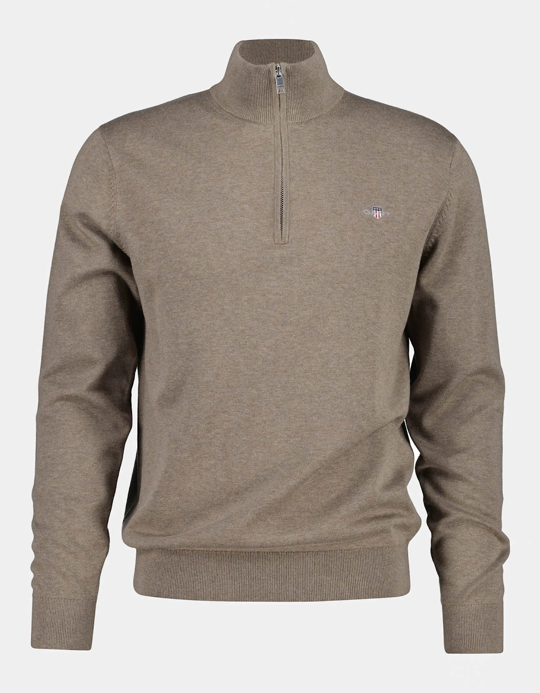 Gant Men's Tan Classic Cotton Shield Logo Half Zip Jumper - 294 Dark Hazelnut Melange - Size: 44