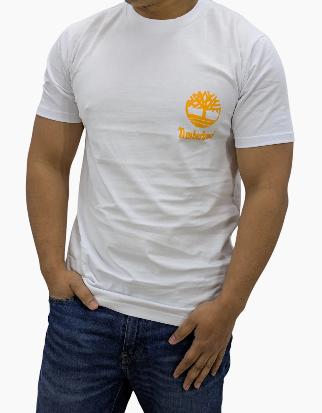Timberland Large Back Print Mens T Shirts Crew Neck Pullover Casual Cotton Tee