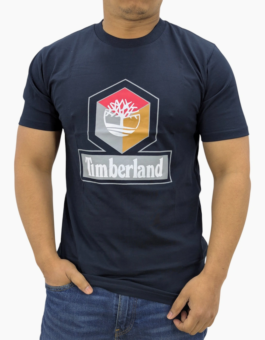Timberland Cube Print Logo Mens T Shirts Crew Neck Pullover Casual Cotton Tee