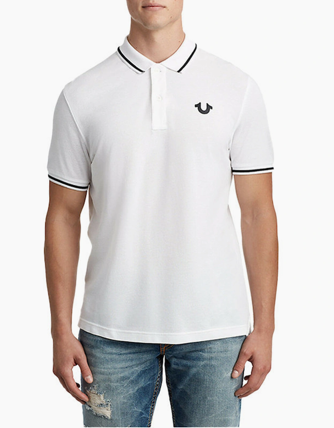 True Religion Unisex White Mens Casual Polo T Shirt Short Sleeve Cotton Tee Classic Golf - Size: 2XL
