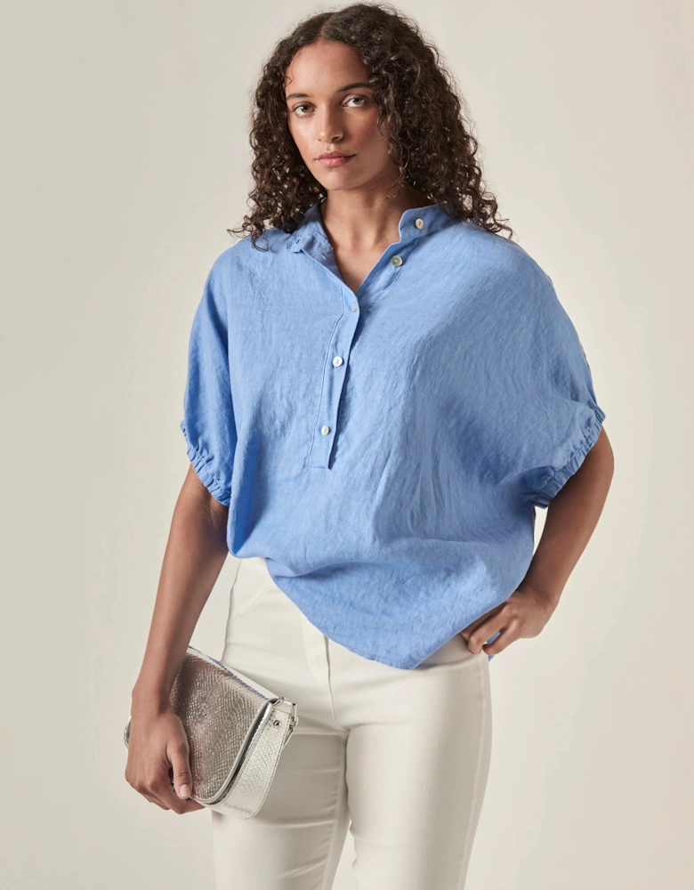 Relaxed Blue Linen Blouse