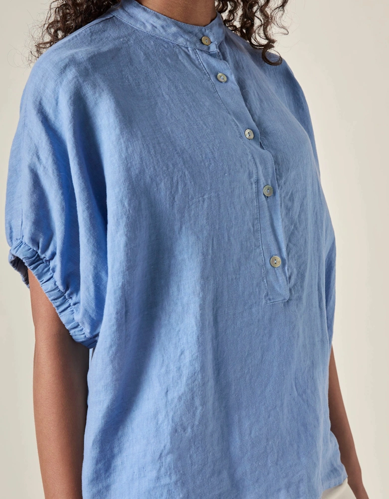 Relaxed Blue Linen Blouse