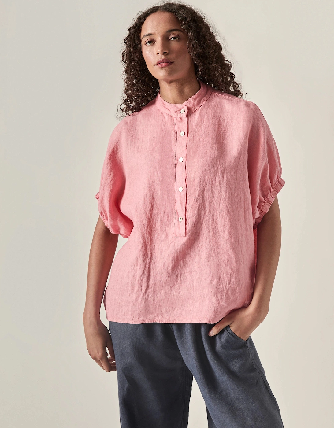 Relaxed Pink Linen Blouse