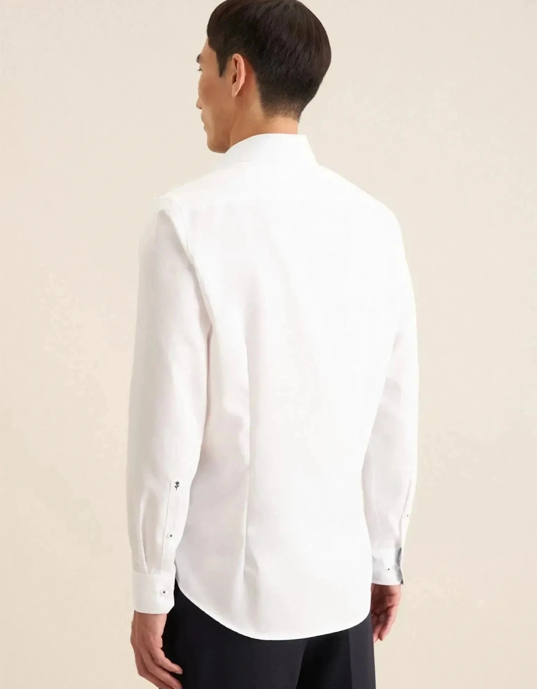Slim Fit Easy Iron Business Kent Contrast Patch Business Shirt White