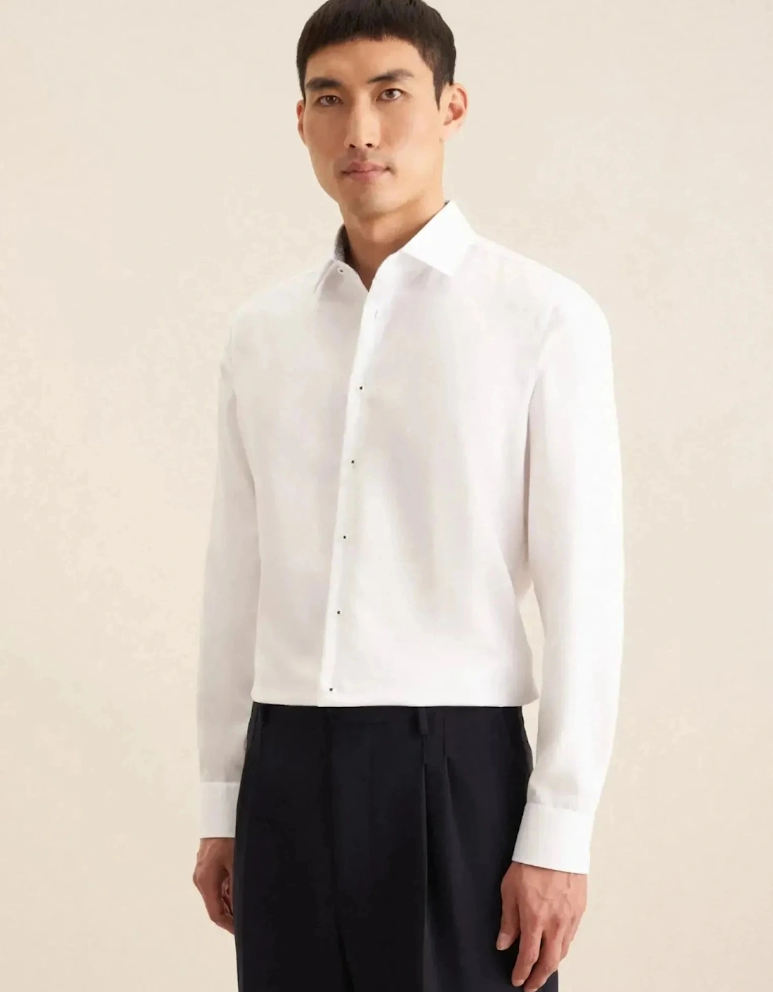 Slim Fit Easy Iron Business Kent Contrast Patch Business Shirt White, 10 of 9