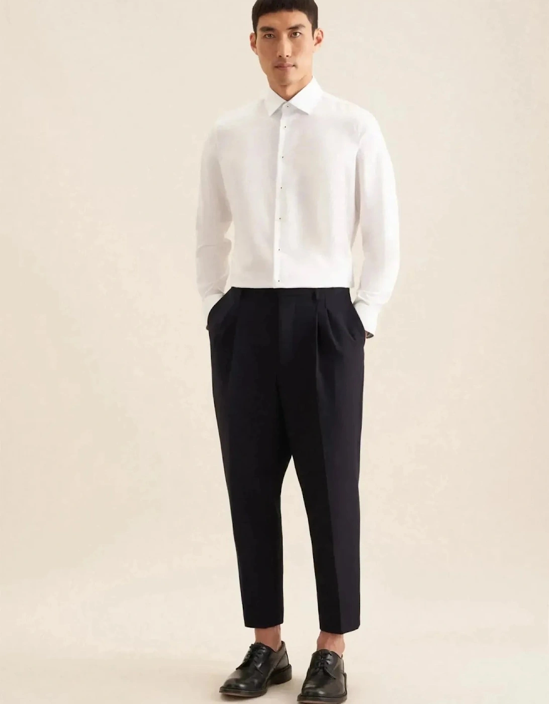 Slim Fit Easy Iron Business Kent Contrast Patch Business Shirt White