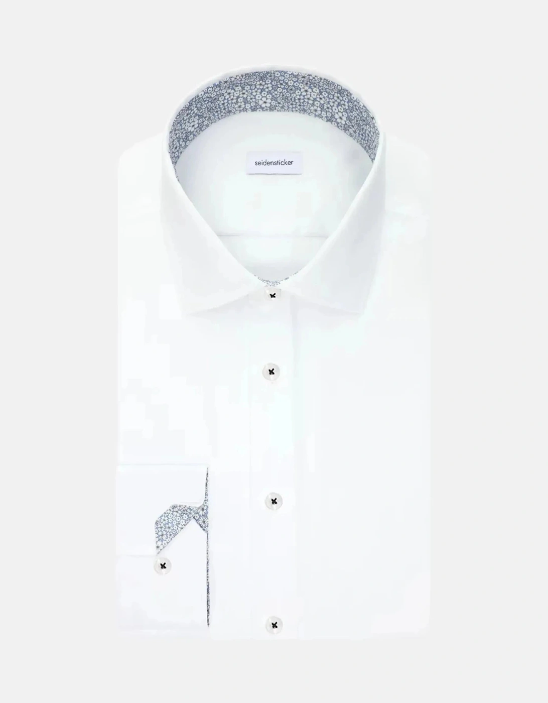 Slim Fit Easy Iron Business Kent Contrast Patch Business Shirt White