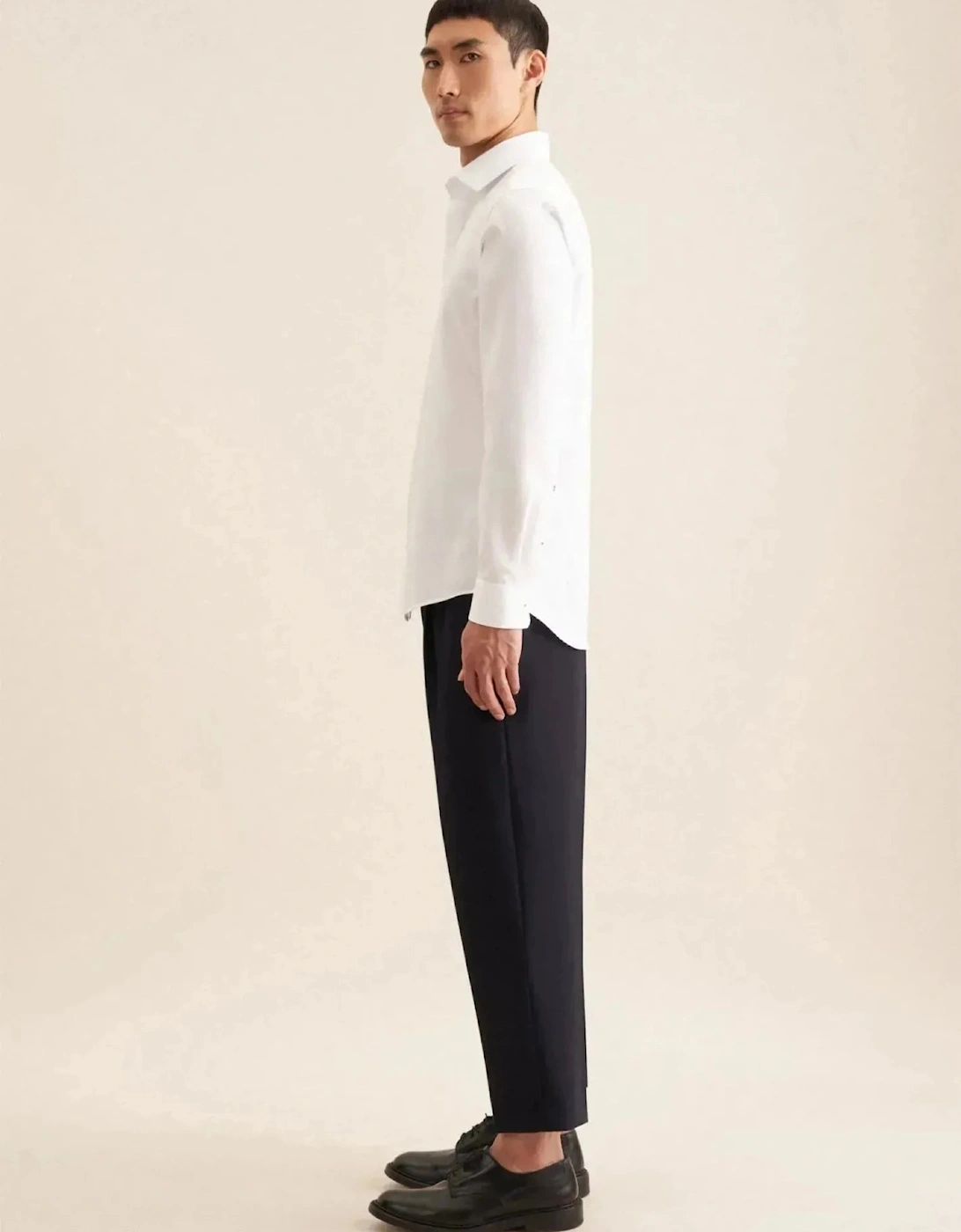 Slim Fit Easy Iron Business Kent Contrast Patch Business Shirt White