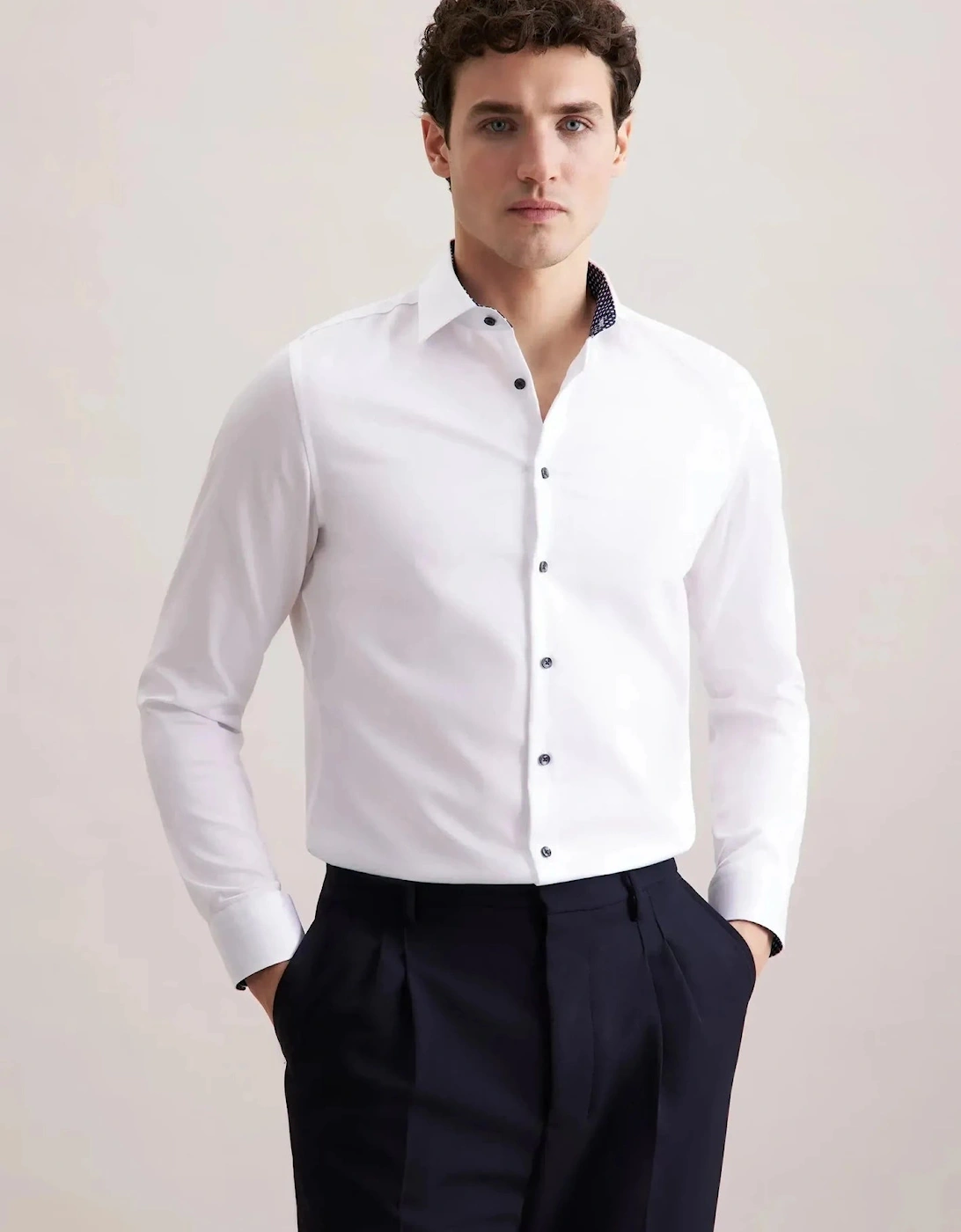 Slim Fit No Iron Contrast Kent Collar Business Shirt White, 11 of 10