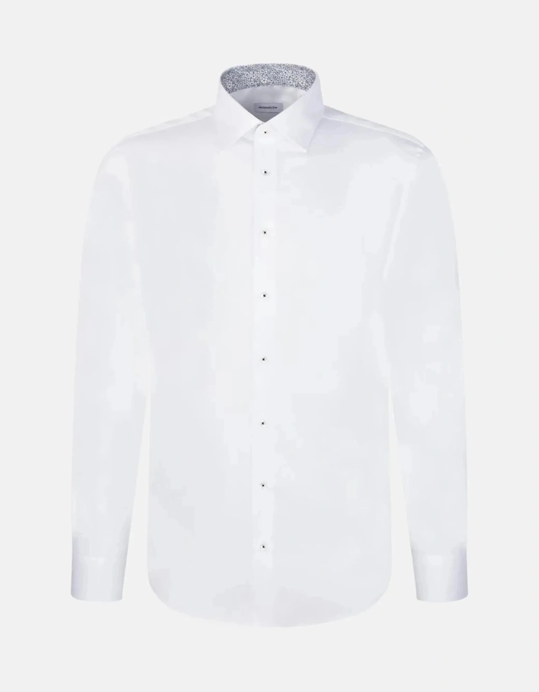 Slim Fit Easy Iron Business Kent Contrast Patch Business Shirt White
