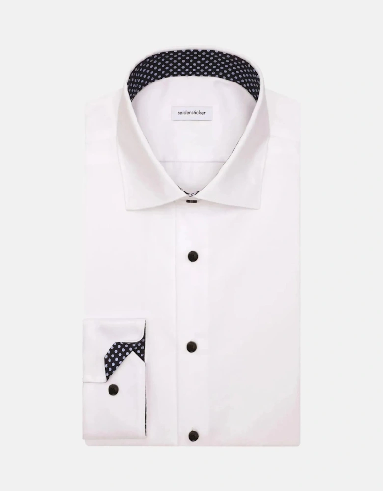 Slim Fit No Iron Contrast Kent Collar Business Shirt White