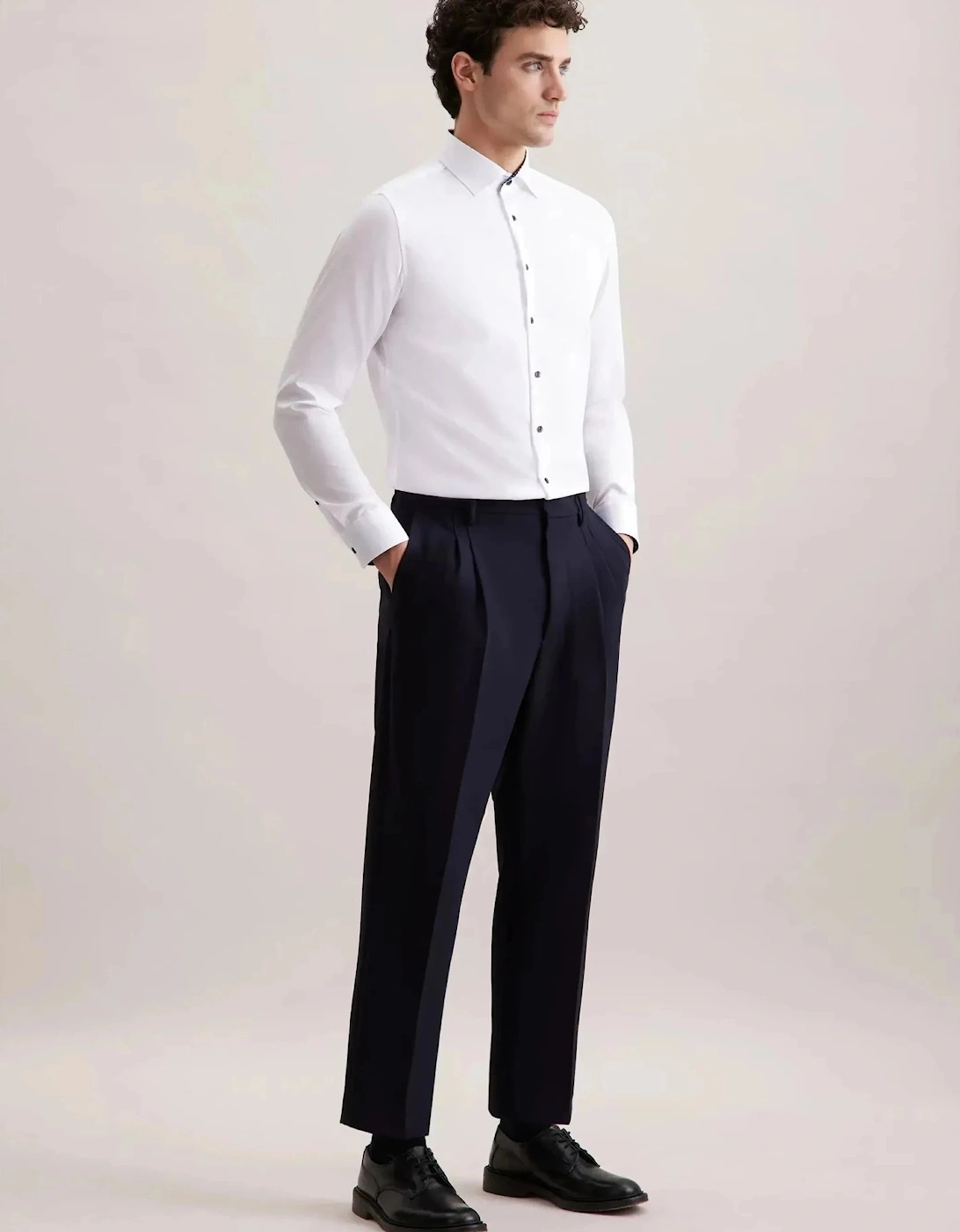 Slim Fit No Iron Contrast Kent Collar Business Shirt White