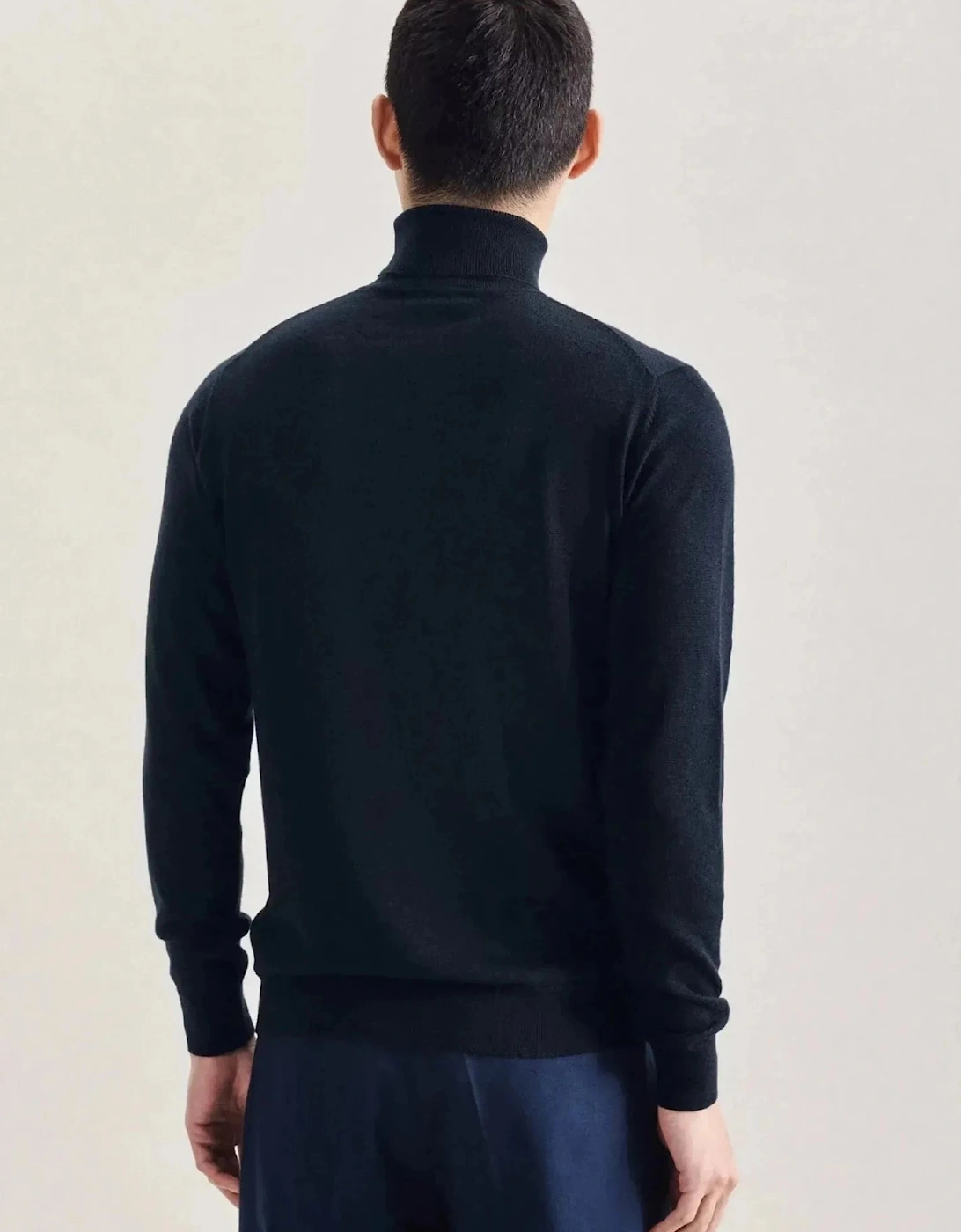 Merino Wool Roll Neck Knit Dark Blue