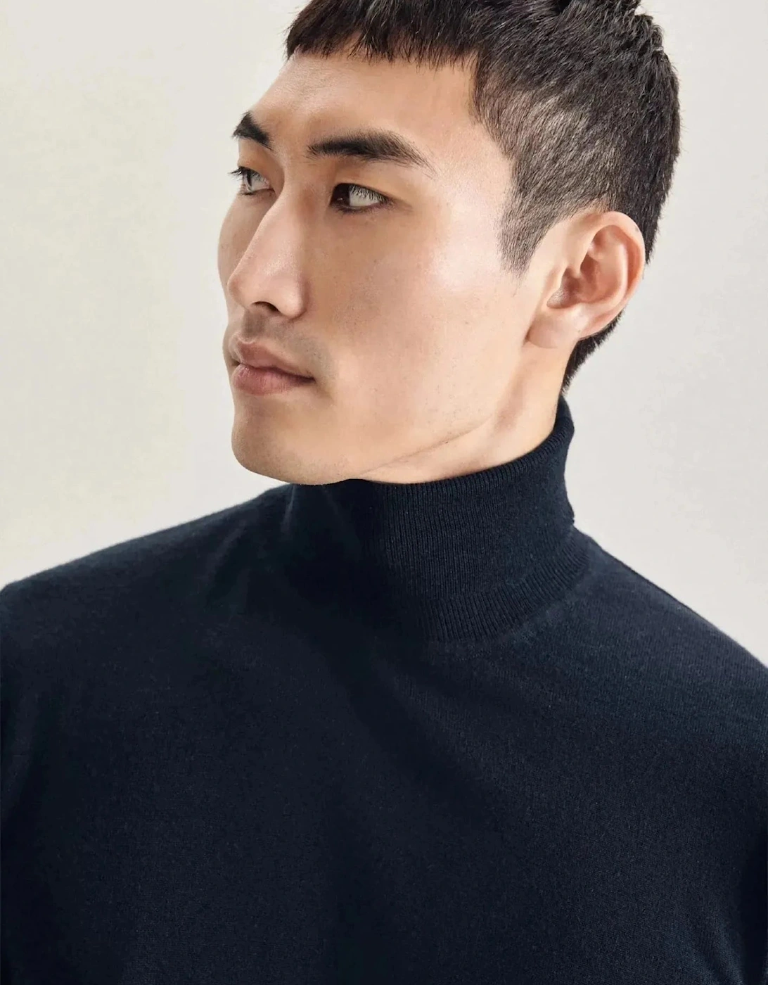 Merino Wool Roll Neck Knit Dark Blue