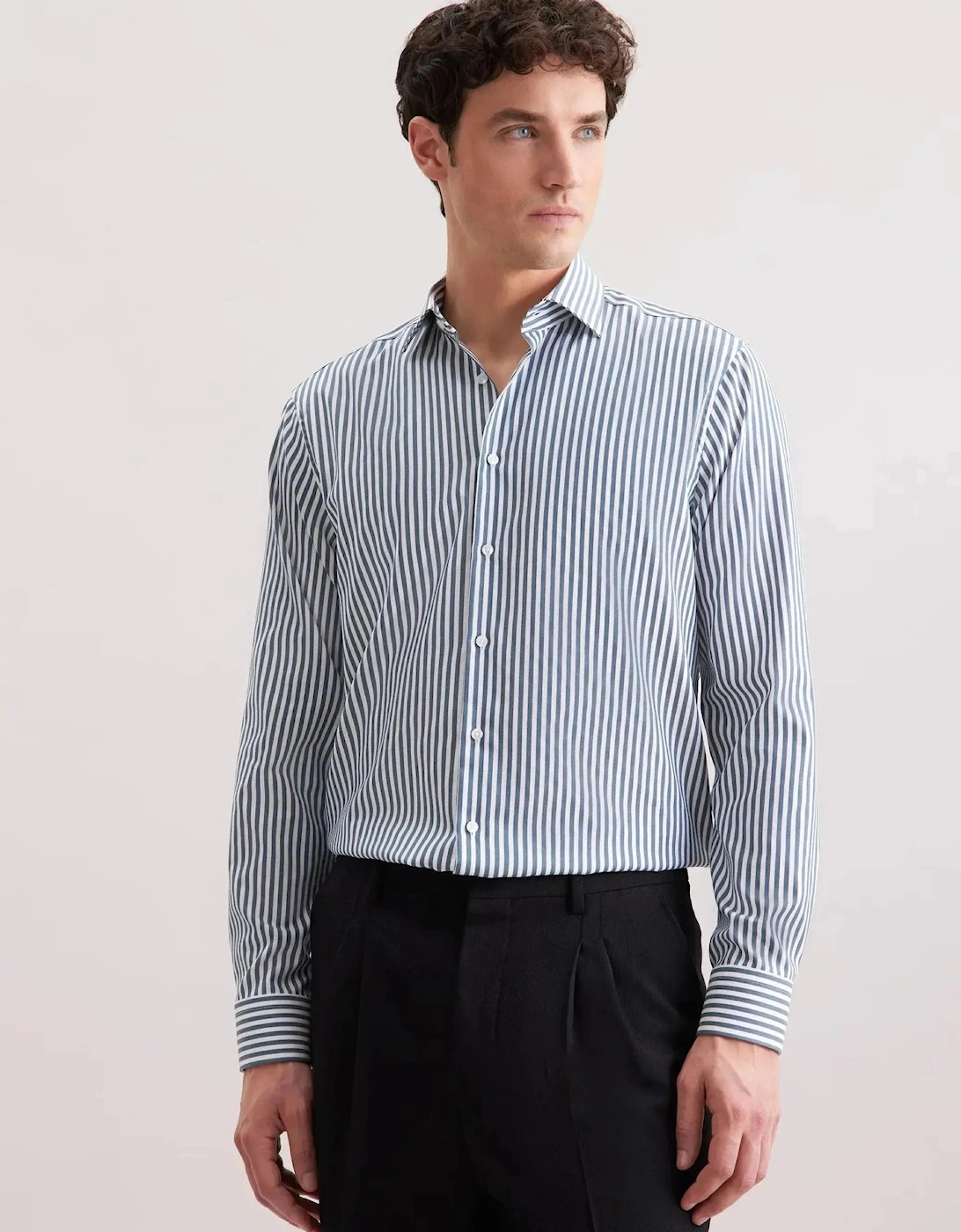Regular Fit No Iron New Kent Striped Business Shirt Dark Teal, 10 of 9