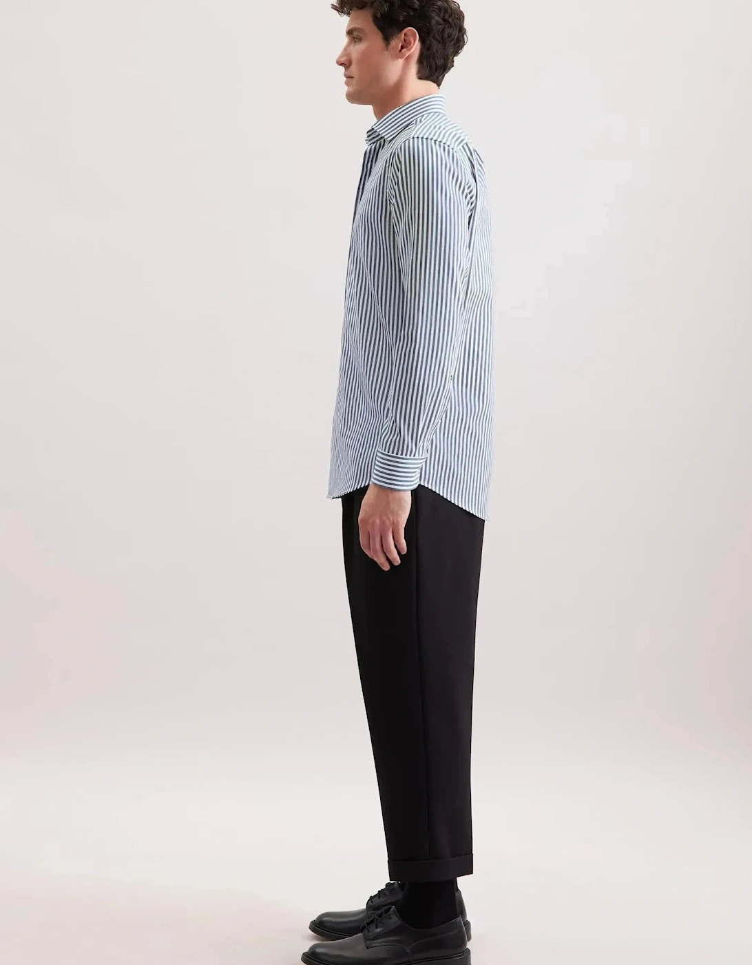 Regular Fit No Iron New Kent Striped Business Shirt Dark Teal