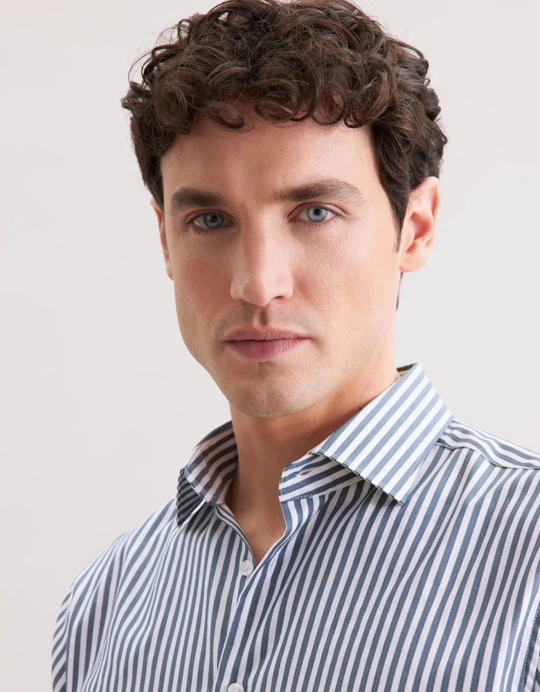 Regular Fit No Iron New Kent Striped Business Shirt Dark Teal