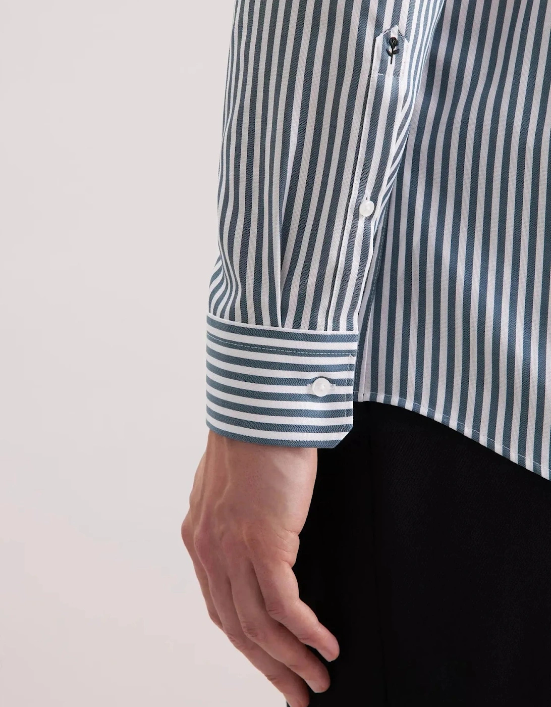 Regular Fit No Iron New Kent Striped Business Shirt Dark Teal