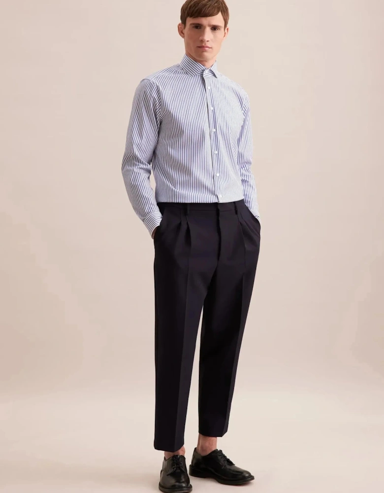 Regular Fit No Iron Spread Kent Structured Stripe Business Shirt Mid Blue