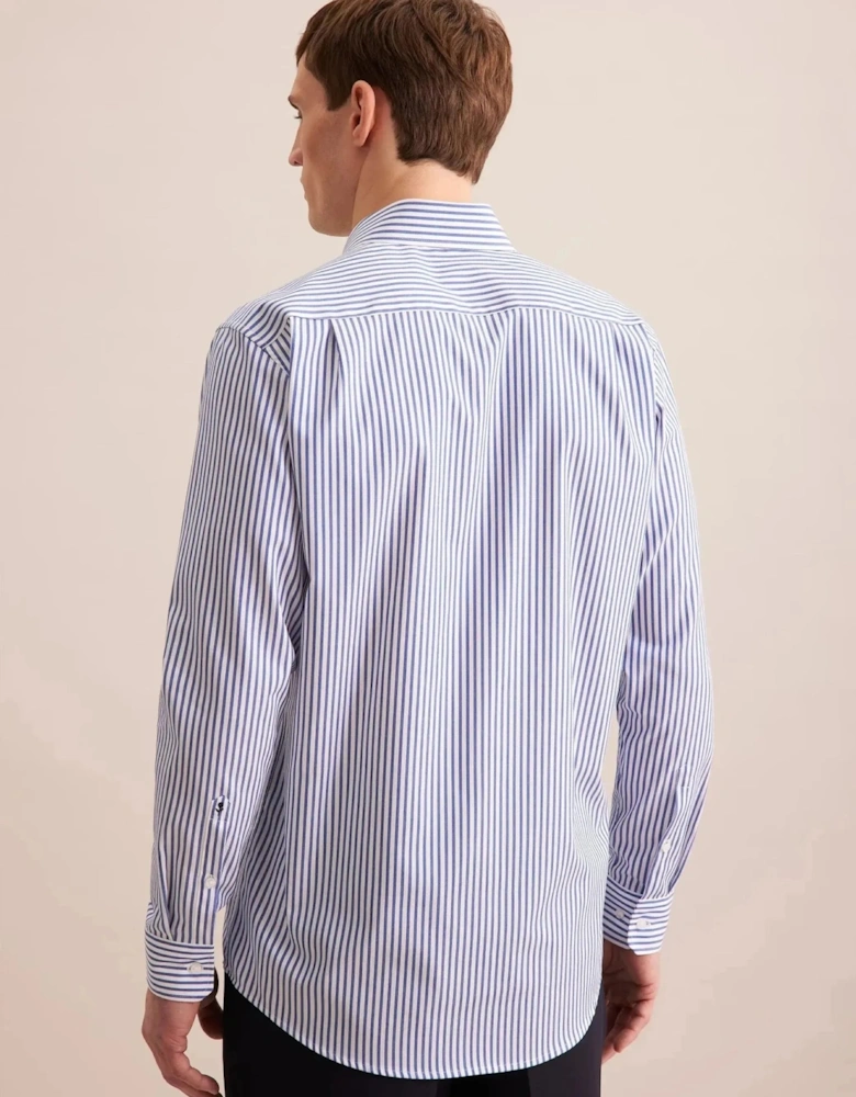 Regular Fit No Iron Spread Kent Structured Stripe Business Shirt Mid Blue