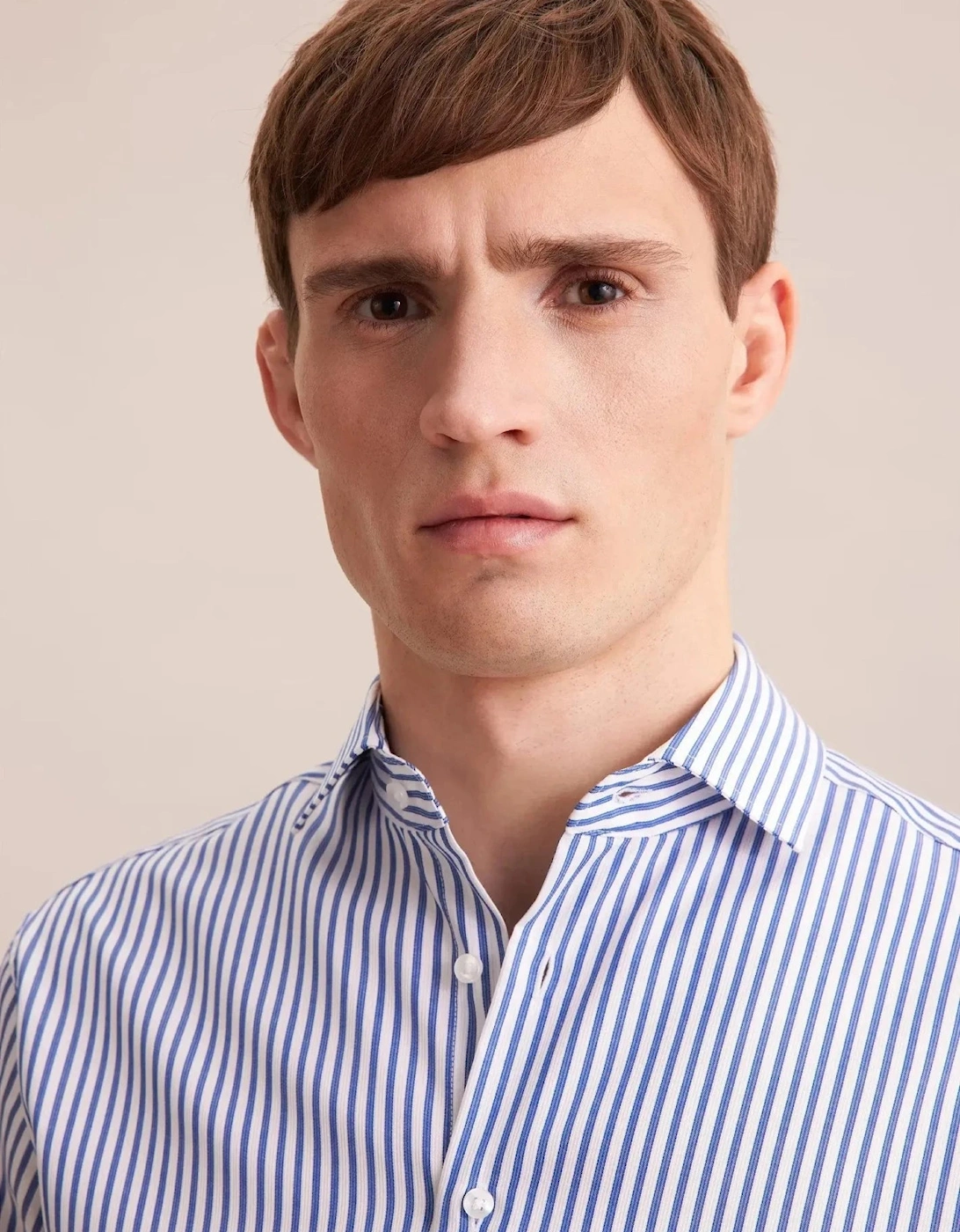Regular Fit No Iron Spread Kent Structured Stripe Business Shirt Mid Blue