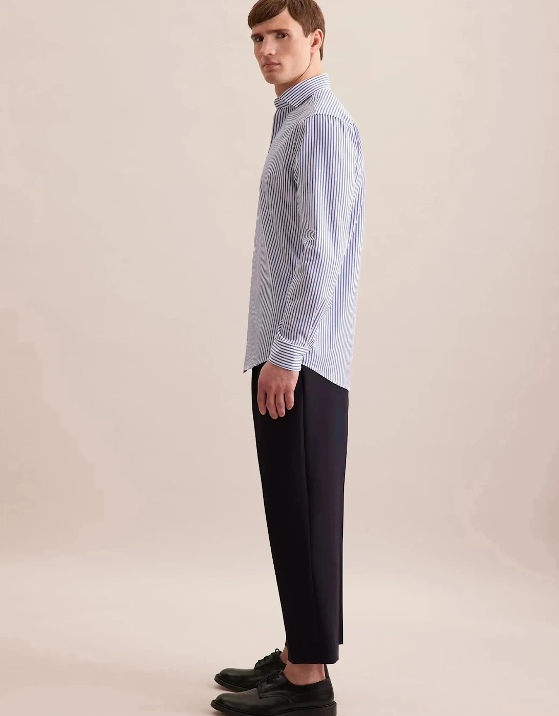 Regular Fit No Iron Spread Kent Structured Stripe Business Shirt Mid Blue