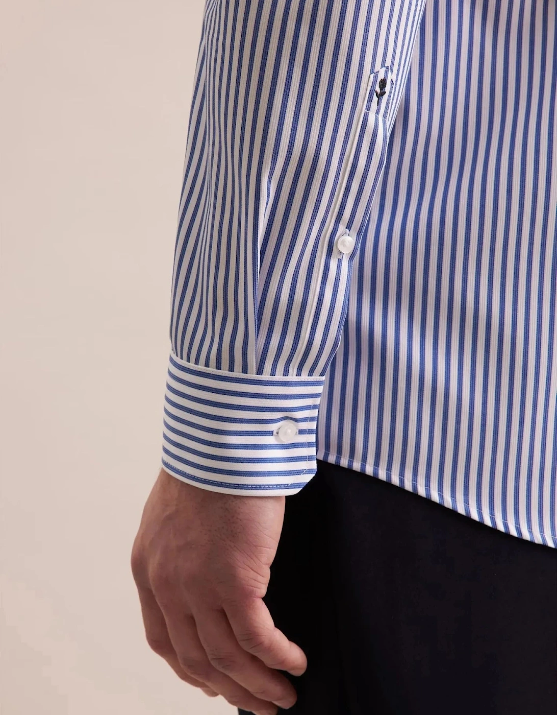 Regular Fit No Iron Spread Kent Structured Stripe Business Shirt Mid Blue