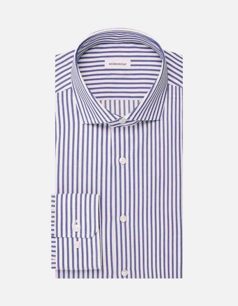 Regular Fit No Iron Spread Kent Structured Stripe Business Shirt Mid Blue