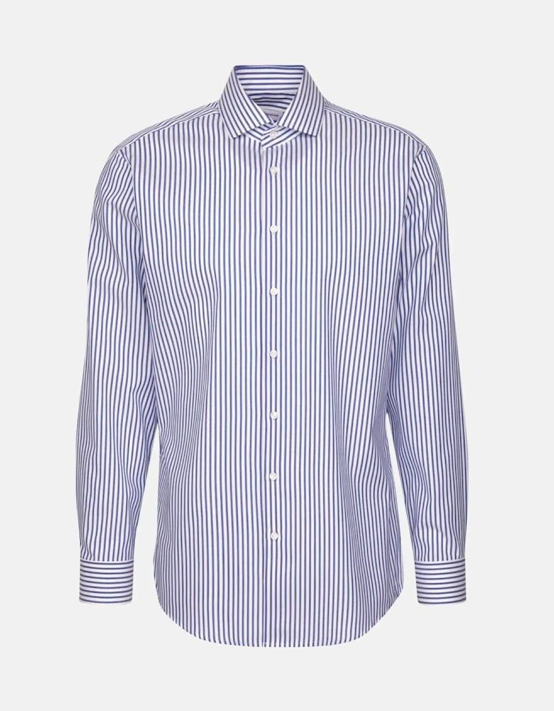 Regular Fit No Iron Spread Kent Structured Stripe Business Shirt Mid Blue