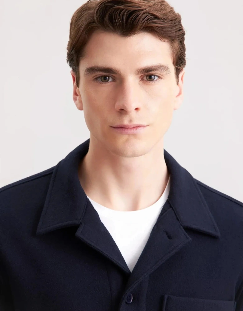 Regular Fit Wool Mix Casual Overshirt Dark Blue