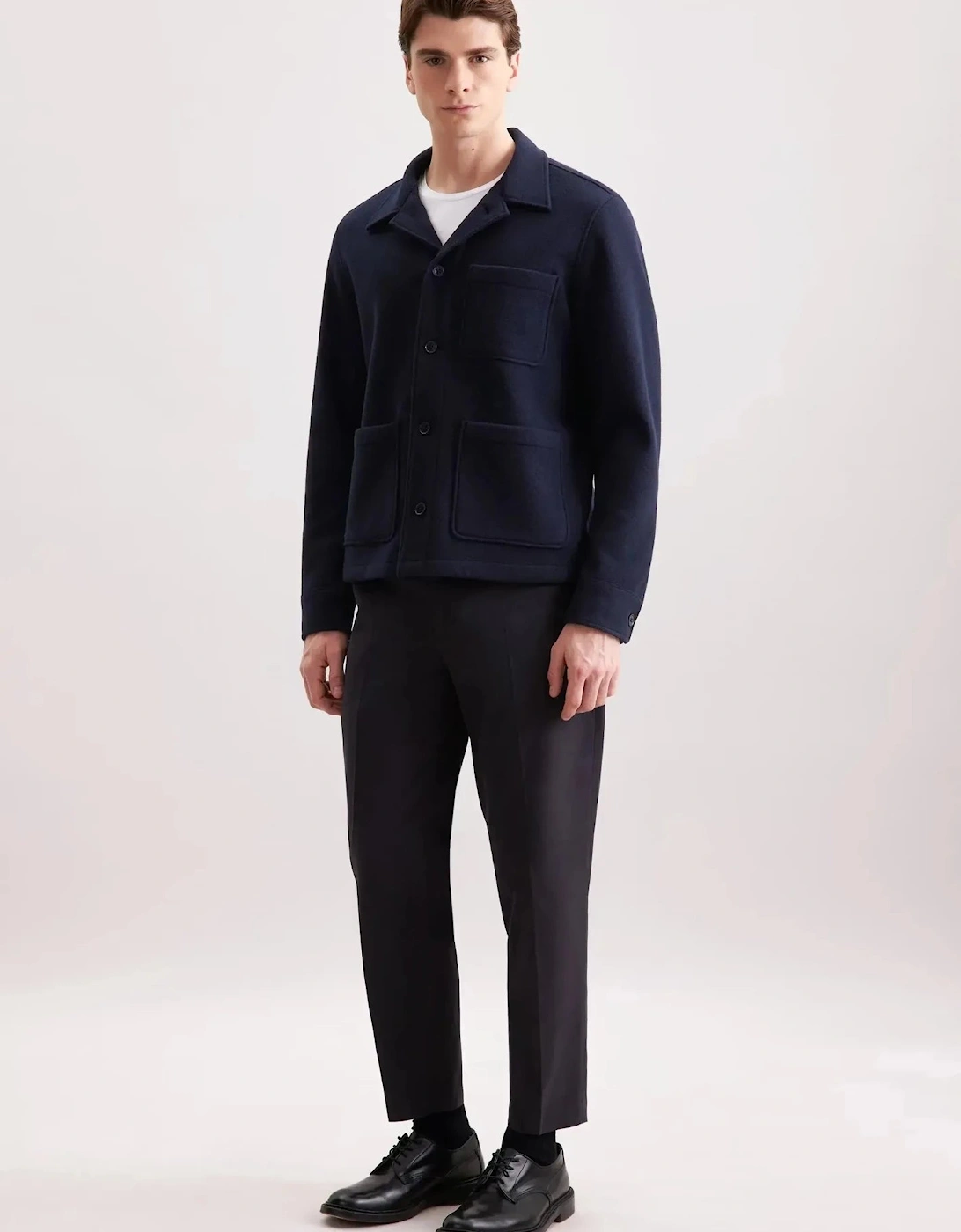 Regular Fit Wool Mix Casual Overshirt Dark Blue