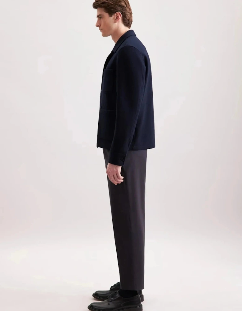 Regular Fit Wool Mix Casual Overshirt Dark Blue